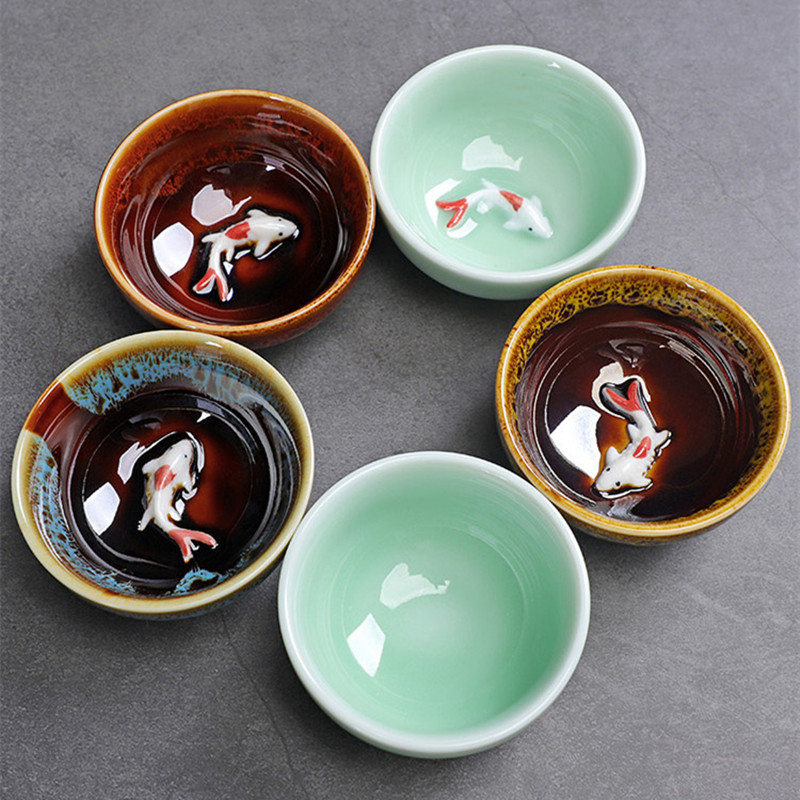 Celadon Ceramic Cup - Celadon Fish Cute Teacup, Chinese Kungfu
